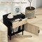 Black & Natural Rattan Nightstand with Drawer and Cabinet for Bedroom